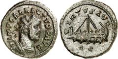 RÖMER RÖMISCHES KAISERREICH. ALLECTUS 293-297. AE-Quinar (297) 19mm 3,06g, Camulodunum. Panzerbüste m. Strahlenkrone n.r. IMP C ALLECTVS P AVG / VIRTVS AVG Galeere n.l.; unten QC. RIC 130. . dunkelgrü