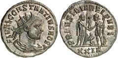 RÖMER RÖMISCHES KAISERREICH. Constantius I. Chlorus Caesar 293-305. AE-Antoninian (293) 22/21mm 3,81g, Siscia. Drapiertte Büste mit Strahlenkranz n.r. FL VAL CONSTANTIVS NOB C / PRAESIDIA REI - PVBLIC
