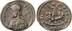 RÖMER RÖMISCHES KAISERREICH. MAXIMIANUS II. GALERIUS Augustus 305-311. AE-Follis 22/26mm (310) 5,96g, Antiochia. Behelmtes gepanzertes Brustbild mit Speer und Schild n.l. MAXIMIANVS PF AVG / SOLI INVI