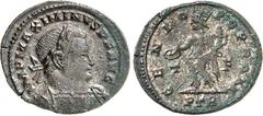 RÖMER RÖMISCHES KAISERREICH. MAXIMINUS II. Daia, Augustus 310-313. AE-Follis 22mm (310/313) 4,00g, Trier, 1. Off. Belorbeerte gepanzerte Büste n.r. IMP MAXIMINVS PF AVG / GENIO POP ROM Genius steht n.