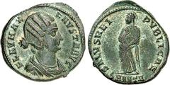 RÖMER RÖMISCHES KAISERREICH. Fausta, 2. Gemahlin v. Constantinus I. +326. AE-Follis 18/20mm (325/326) 3,42g, Antiochia. Drapierte Büste n.r. FLAV MAX - FAVSTA AVG / SALVS REI - PVBLICAE Fausta steht m
