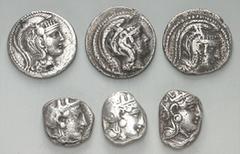 LOTS DER ANTIKE GRIECHEN. ATTIKA / ATHEN. 6 Tetradrachmen: 21-31mm. Östliche Beischläge um 394-300 v.Chr. (3) , Tetradrachmen ca. 127-105 v.Chr. (3). . meist s-