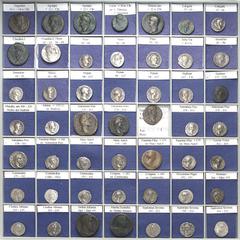 LOTS DER ANTIKE RÖMISCHES KAISERREICH. Kaiserzeit 1. bis 2. Jahrhundert. Bronzepägungen: Sesterze: (Antoninus Pius, Didius Julianus, Manlia Scantiklla (ge), Severus Alexander), Asse: (Augustus, Agripp