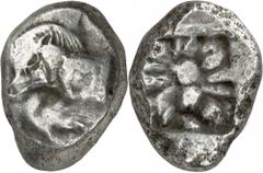 LYKIEN Unbekannte Stadtkönige 500-480 v. Chr. Stater 9,32g. Eberprotomé n.l. / Struktur. Quadratum incusum. SNG v.Aul. 4044-45 var., Vismara II 55, 9. s-ss