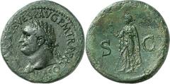 RÖMISCHES KAISERREICH AE-Sesterz (80/81) 26,08g. Kopf m. Lkr. n.l. IM[P T C]AES VESP AVG P M TR P P P COS VIII / S - C Spes schreitet n.l. RIC 100, neu 170, BMC 185, C. 222. dunkelgrüne Patina, l.korr