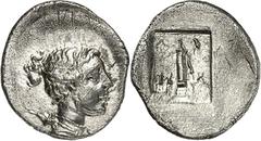 GRIECHEN LYKIEN LYKISCHER BUND: (MYRA für die) MASIKYTEN. Trihemiobelion (48/27 v.Chr.) 1,07g. Artemiskopf n.r. / In Plinthe: L-Y - M-A Parazonion. Troxell 135. R l.Rs.Doppelschlag, vz-