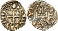 EPOCHE DER KREUZZÜGE ATHEN, Herzogtum Denier tournois 0,72g, Theben. Fußkreuz im Perlkreis + x G DVX . ATEHIS . / + + THEBE I CIVVS (!) Keil Kastell. Metcalf 1038 var.. ss-vz