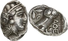 GRIECHEN ATTIKA ATHEN. Tetradrachmon 27/12mm (392/350 v.Chr.) 17,06g. Athenakopf n.r. / Im Quadrat: Eule steht n.r.; r. AQE; l. Mondsichel und Ölzweig. Svor. 19. 13-36. Künker 280, 306 kl.Rs.-Prüfpunz