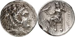 Tetradrachmon (330/320 v.Chr.) 16,5g, BYBLOS. Herakleskopf n.r. / ALEXANDROU Zeus aetophoros thront n.l.; l. Monogramm für AP. Price 3426.