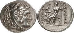 Tetradrachmon, postum (250/175 v.Chr.) 16,65g, MESEMBRIA, unter (A)PA(...). Herakleskopf n.r. / BASILEWS - [A]LEXANDPoY Zeus aetophoros thront n.l.; l. Helm über Monogramm für (A)PA. Price 992.