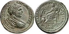 Caracalla 198-217. AE-Tetrassaron 35mm ("232"= 213/214) 23,8g. Paludamentbüste m. Lkr. n.r. AVT K M AV. CEOVHPOC - ANTWNEINOC. CEB / ANAZAPBOV MHTPOPOLEWC ET BLC, unten KOINOBOV-LION Themis des Koinob