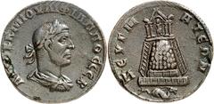 Philippus I. Arabs 244-249. AE-Tetrassarion 28mm 14,69g. Paludamentbüste m. Lkr. n.r. AVTOK K M IOVLI FILIPPOC CEB / ZEVGM-ATEWN Tempelberg; oben Tempel mit syrischem Giebel u. 4-säul. Fassade v.v., i