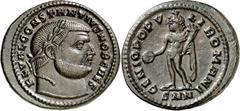Constantius I. Chlorus Caesar 293-305. AE-Follis 27/29mm (294/295) 9,90g, Nicomedia, 1. Follis-Emission. Kopf m. Lkr. n.r. FL VAL CONSTANTIVS NOB CAES / GENIO POPV-LI ROMANI Genius steht n.l.; unten S