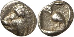 Kelten, Griechen, Griech. Städteprägungen IONIEN STÄDTE MILET (Balat). 1/48 Stater (Tetartemorion) (510/494 v.Chr.) 0,23g. Löwenprotomé Löwen n.r., Kopf n.links / Im Quadrat: Steinhuhn n.links, ohne K