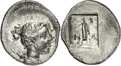 Kelten, Griechen, Griech. Städteprägungen LYKIEN LYKISCHER BUND: (MYRA für die) MASI- KYTEN. Trihemiobelion (48/27 v.Chr.) 1,07g. Artemis- kopf n.r. / In Plinthe: ?-Y - M-A Parazonion. Troxell 135. R 