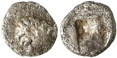 IONIEN STÄDTE KOLOPHON (bei Degirmendere). 1/48 Stater (Tetartemorion) (550/525 v.Chr.) 0,19g. Archaischer Kopf des Apollon Klarios n.l. / quadratum incusum. Milne - , SNG Cop. - , SNG v.Aul. 1810. SN