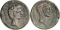 IMPERATORISCHE PRÄGUNGEN "CAESAR" (Augustus) mit DIVUS IULIUS (CAESAR). AE-As 31mm (um 38 v.Chr.) 18,6g, italische Mzst. Kopf n.r. CAESAR - DIVI. F / DIVOS - IVLIVS Kopf Caesars mit Diadem n.r. RPC 62