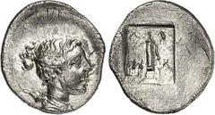 GRIECHEN LYKIEN. LYKISCHER BUND: (MYRA für die) MASIKYTEN. Trihemiobelion (48/27 v.Chr.) 1,07g. Artemiskopf n.r. / In Plinthe: L-Y - M-A Parazonion. Troxell 135. . R l.Rs.Doppelschlag, vz-