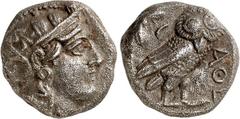 GRIECHEN ATTIKA. ATHEN. Tetradrachmon (280/261 v. Chr.) 16,81g. Kopf der Athena mit attischem Helm n. r. / AQE Eule steht n. r., Kopf v. vorn, dahinter Ölzweig und Mondsichel. Svor. Tf.20, BMC 14,147.