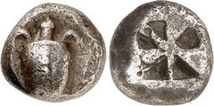 GRIECHEN AIGINA. Stater (650-550 v.Chr.) 11,50g. Seeschildkröte / unregelmäßig viergeteiltes Windmühl-Incusum. SNG Cop. 503, SNG Dellep. 1510vgl., Kraay 115. . s-