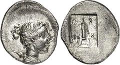 GRIECHEN LYKIEN. LYKISCHER BUND: (MYRA für die) MASIKYTEN. Trihemiobelion (48/27 v.Chr.) 1,07g. Artemiskopf n.r. / In Plinthe: L-Y - M-A Parazonion. Troxell 135. . R l.Rs.Doppelschlag, vz-