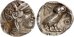 GRIECHEN ATTIKA. ATHEN. Tetradrachmon (430/412) 17,2g. Kopf der Athena mit Helm und Ölkranz n.r. / Im Quadrat: Eule steht n.r., Kopf v.v.; davor AQE; dahinter Mondsichel und Ölzweig. Svor. 12/12-24. K
