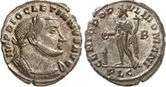RÖMER RÖMISCHES KAISERREICH. DIOCLETIANUS Iovius 284-305. AE-Follis 28/26mm (302/304) 8,75g, Lyon, 2. Off. Büste wie vor IMP DIOCLETIANVS . AVG / GENIO POP-VLI ROMANI Genius steht nackt, mit Modius, P