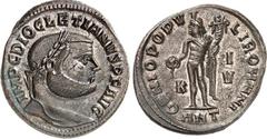 RÖMER RÖMISCHES KAISERREICH. DIOCLETIANUS Iovius 284-305. AE-Follis 25/27mm (301) 10,22g, Antiochia. Kopf m. Lkr. n.r. IMP C DIOCLETIANVS P F AVG / GENIO POPV-LI ROMANI Genius steht n.l.; im Feld I- K
