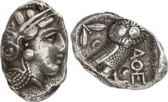 GRIECHEN ATTIKA. ATHEN. Tetradrachmon 27/12mm (392/350 v.Chr.) 17,06g. Athenakopf n.r. / Im Quadrat: Eule steht n.r.; r. AQE; l. Mondsichel und Ölzweig. Svor. 19. 13-36. kl.Rs.-Prüfpunze,. kl.Vs.-Krat