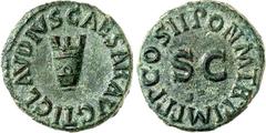 RÖMER RÖMISCHES KAISERREICH. CLAUDIUS 41-54. AE-Quadrans (42) 2,63g. Modius TI CLAVDIVS CAESAR AVG / PON M TR P IMP P P COS II um großes S C. RIC 90, BMC 182, C. 72. . dunkelgrüne Patina, vz