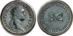 RÖMER RÖMISCHES KAISERREICH. DOMITIANUS, Augustus 81-96. AE-Dupondius (87) 14,6g. Kopf mit Strahlenkrone n.r. IMP CAES DOMIT AVG GERM P M TR P VI / IPMP (!) XIIII COS XIII CENSOR PERPETVVS P P um groß