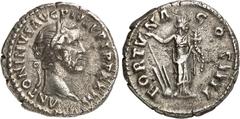 RÖMER RÖMISCHES KAISERREICH. ANTONINUS PIUS Augustus 138-161. Denar (160) 3,12g. Kopf m. Lkr. n.r. ANTONINVS AVG PIVS P P TR P XXIII / FORTVNA - COS IIII Fortuna steht n.r. RIC 300a, BMC 976, C. 383. 