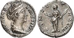 RÖMER RÖMISCHES KAISERREICH. Diva Faustina senior z.Z. Antoninus Pius 141/161. Denar 2,87g. Büste mit Palla n.r. DIVA AVG - FAVSTINA / CONS-E-C-RATIO Faustina-Ceres steht mit Fackel v.v., Kopf n.l. RI