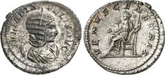 RÖMER RÖMISCHES KAISERREICH. Iulia Domna als Mutter des Caracalla 212-217. Antoninian (217) 4,76g. Pallabüste m. Diadem a. Mondsichel n.r. IVLIA PIA - FELIX AVG / VENVS GENETRIX Venus thront n.l. RIC 