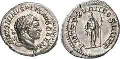 RÖMER RÖMISCHES KAISERREICH. CARACALLA, Augustus 198-217. Denar (216) 3,17g. Kopf m. Lorbeerkranz n.r. ANTONINVS PIVS AVG GERM / P M TR P XVIIII - COS IIII P P Iupiter steht v.v., Kopf n.l., hält Blit
