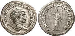 RÖMER RÖMISCHES KAISERREICH. CARACALLA, Augustus 198-217. Antoninian (216) 5,01g. Palliumbüste m. Strkr. n.r. ANTONINVS PIVS AVG GERM / P M TR P X-VIIII COS IIII P P Serapis steht v.v., Kopf n.l. RIC 