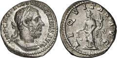 RÖMER RÖMISCHES KAISERREICH. MACRINUS 217-218. Denar (217/218) 3,16g. Panzerbüste m. Lkr. n.r. IMP C M OPEL SEV MACRINVS AVG / AEQVITAS AVG Aequitas steht n.l. RIC 53, BMC 58 Anm., C. 2a. .