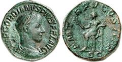 RÖMER RÖMISCHES KAISERREICH. GORDIANUS III. Augustus 238-244. AE-Sesterz (242) 21,7g, Rom. Belorb. drap. Büste n. r. IMP GORDIANVS PIVS FEL AVG / P M TR P V COS II PP SC Apollo sitzt n. l., hält Zweig