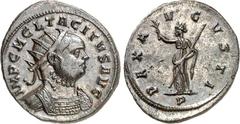 RÖMER RÖMISCHES KAISERREICH. TACITUS 275-276. AE-Antoninian 4,28g, Ticinum, 1. Off. Panzerbüste m. Strkr. n.r. IMP C M CL TACITVS AVG / PAX A-VGVSTI Pax steht n.l.; unten P. RIC 150, C. 72. . schwarze