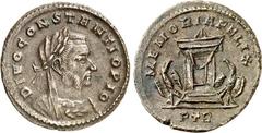 RÖMER RÖMISCHES KAISERREICH. Divus Constantius z.Z. Constantin I. / Maxentius 307-308. AE-Follis 25mm (307/308) 6,39g, Trier, 1.Offizin. Büste in Trabea, capite velato, mit Lorbeerkranz n.r. DIVO CONS