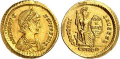 RÖMER RÖMISCHES KAISERREICH. THEODOSIUS I. 379-395. Solidus (383/388) 4,45g, Konstantinopel, Off.B. Paludamentbüste m. Perlendiadem n.r. D N THEODO-SIVS P F AVG / CONCORDI-A AVGGG B Constantinopolis t