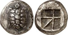 GRIECHEN AIGINA. Stater (457/431 v.Chr.) 12,94g. Landschildkröte / 5-feldriges Incusum. BMC 156-165, SNG Cop. 517, SNG Dellep. 1539-1540, Kraay 127. . hohes Relief,