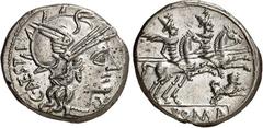 RÖMER RÖMISCHE REPUBLIK : Silbermünzen. Gaius Antestius 146 v. Chr. Denar 3,77g. Romakopf n.r. C. ANTES-TI (ANTES ligiert) - X / Dioskuren reiten n.r.; unten n.r. laufender Hund - ROMA. Cr. 219/1e, Ba