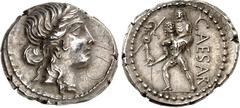 RÖMER IMPERATORISCHE PRÄGUNGEN. GAIUS IULIUS CAESAR 100-44 v. Chr. Denar (47/46 v.Chr.) 3,85g, Mzst. in Africa. Kopf der Venus mit Diadem n.r. / CAESAR Aeneas schreitet nackt n.l., trägt s. greisen Va