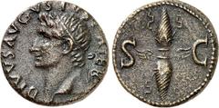 RÖMER RÖMISCHES KAISERREICH. Divus Augustus z.Z. Tiberius 14-37. AE-As (34/37) 10,10g. Büste mit Strahlenkrone n. l. DIVVS AVGV STVS PATER / Geflügeltes Blitzbündel, daneben S C. RIC 83, C. 249. . dun