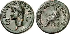 RÖMER RÖMISCHES KAISERREICH. Divus Augustus z.Z. Caligula 37-41. AE-Dupondius (37/41) 15,49g. Kopf mit Strahlenkrone n.l. S - C, DIVVS AVGVSTVS / CONSENSV SENAT ET EQV ORDIN P Q R Caligula pacator thr