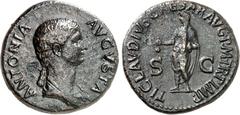 RÖMER RÖMISCHES KAISERREICH. Antonia, Mutter des Claudius +37. AE-Dupondius (41/50) 14,30g. Pallabüste n.r. ANTONIA - AVGVSTA / TI CLAVDIVS CAESAR. AVG P M TR. P IMP. - S - C Claudius steht m. Simpulu