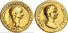 RÖMER RÖMISCHES KAISERREICH. CLAUDIUS mit s. 4. Gemahlin Agrippina iunior 50-54. Aureus 7,45g. Kopf m. Lkr. n.r. TI CLAVD CAESAR AVG GERM P M TR P TRIB POT P P / AGRIPPINAE - AVGVSTAE Pallabüste der A