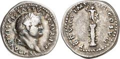 RÖMER RÖMISCHES KAISERREICH. TITUS, Augustus 79-81. Denar (07./12.79) 3,12g. Kopf mit Lorbeerkranz n.r. IMP TITVS CAES VESPASIAN AVG P M / TR P VIIII IMP[ XIIII] COS VII Statuette mit Strahlenkranz, h