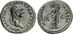 RÖMER RÖMISCHES KAISERREICH. DOMITIANUS, Augustus 81-96. AE-As (85) 10,12g. Belorbeerter Kopf n. r. IMP CAES DOMITIAN AVG GERM COS XI / MONETA AVGVST SC Moneta steht n.l., hält Füllhorn und Waage. RIC